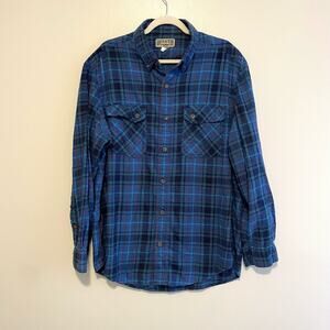 Duluth Men's Size L Blue Plaid Flannel Shirt Button Up Long Sleeves